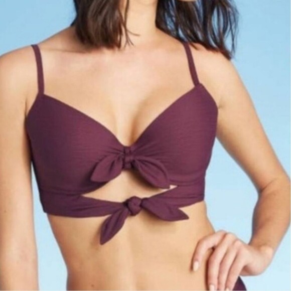 Shade & Shore Double Knot Front Underwire Bikini Top Women's 34 DD Burgundy Red - Picture 1 of 7